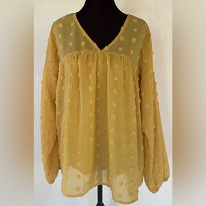 And The Why Women’s Yellow Swiss Dot Long Sleeve Babydoll Blouse Size M Boho